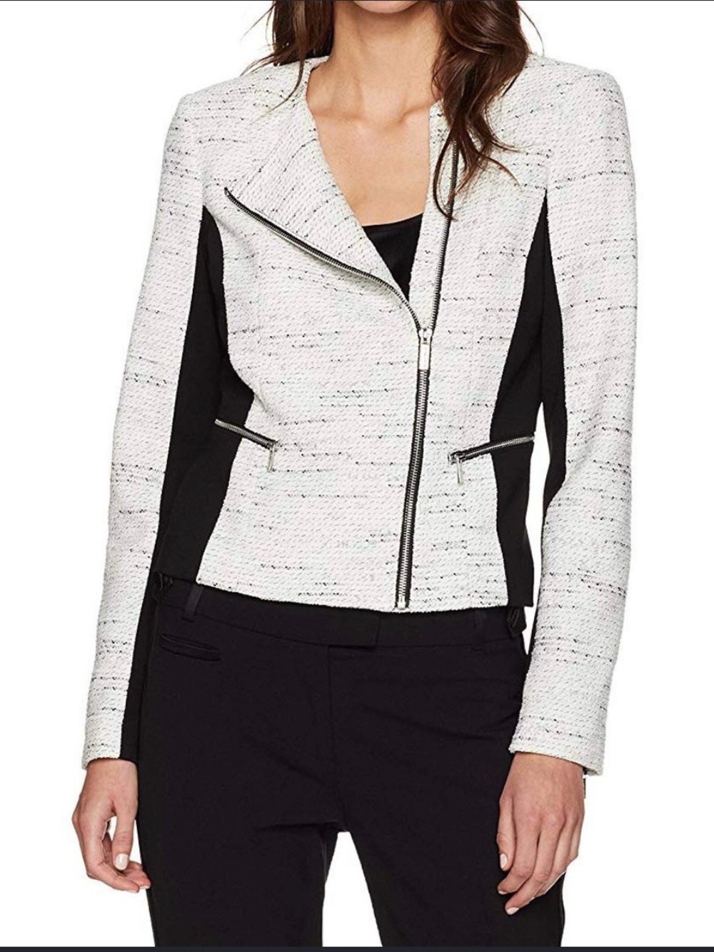 Calvin Klein White Tweed Jacket with Black Side Panels